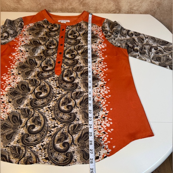 Liz Claiborne Orange & Brown Paisley Long-sleeve Top Henley Neckline Size XL - Picture 9 of 10